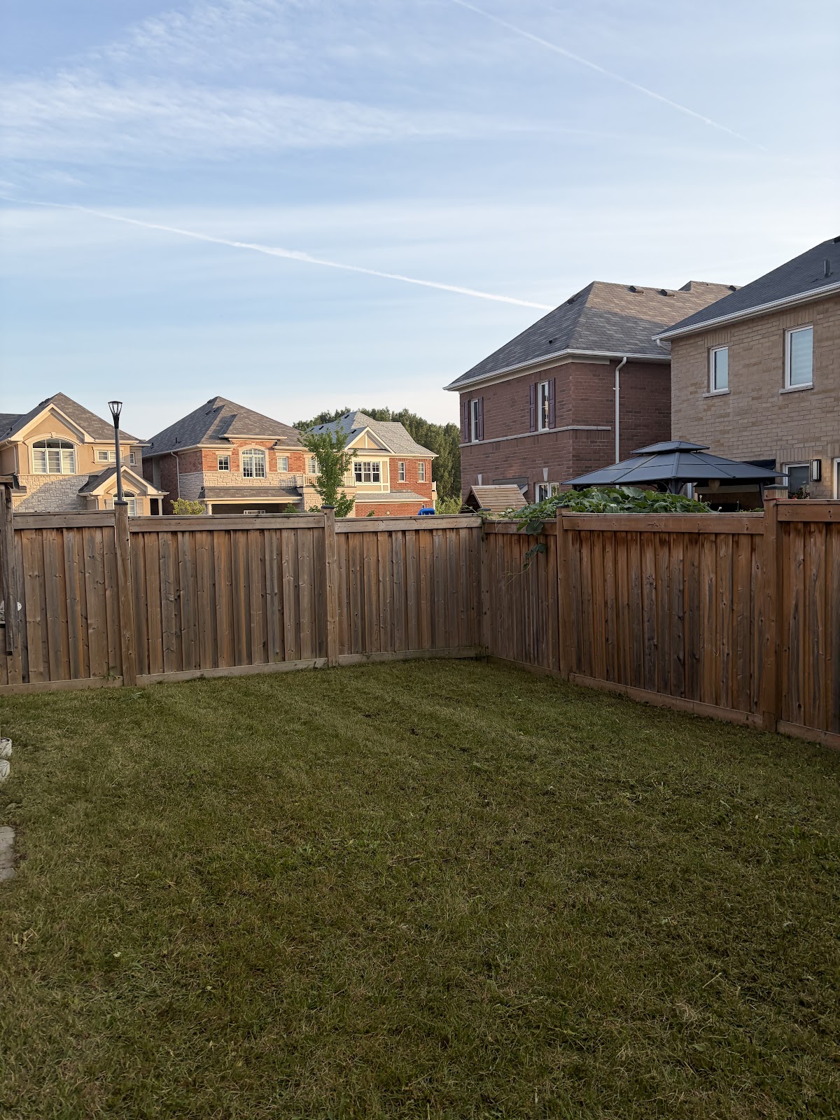 Same Pickering backyard after weed cutting and lawn cleanup by Snow and Lawn Brothers